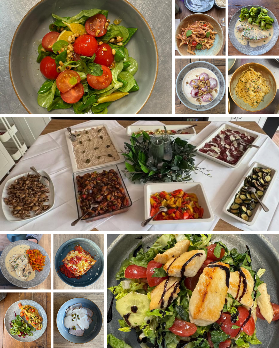 Verschiedene Gerichte der Trattoria und ein Buffet.