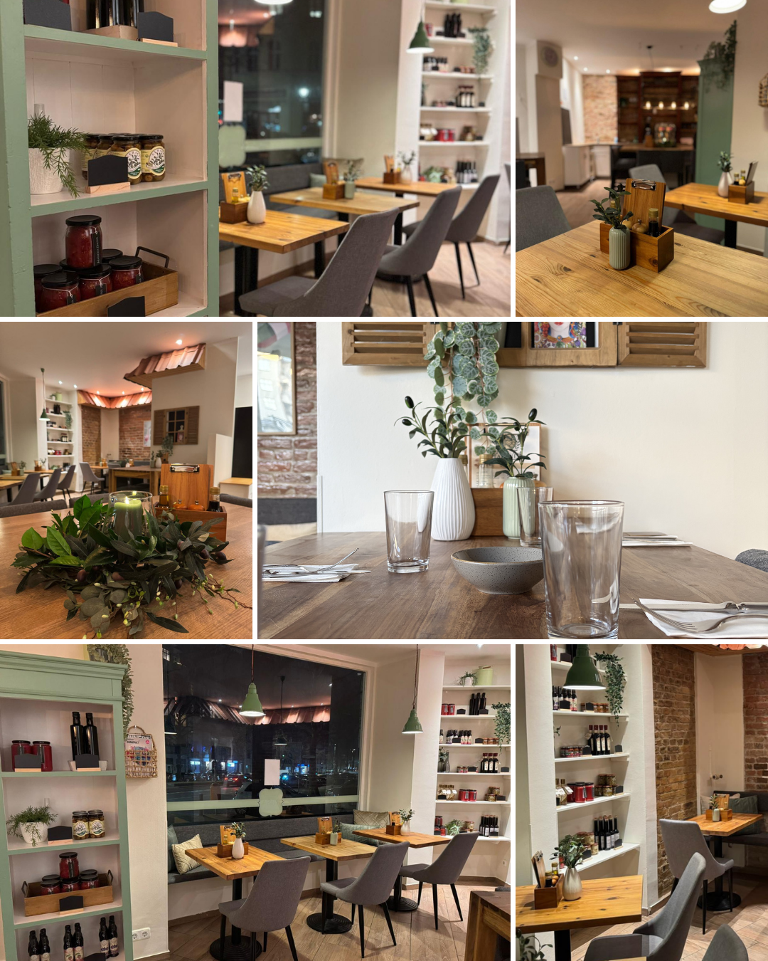 Inneneinrichtung der Trattoria, Tische, Stühle und Deko.